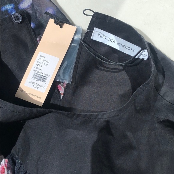NWT: Rebecca Minkoff sz sm black floral Lanzy Top - Picture 5 of 5